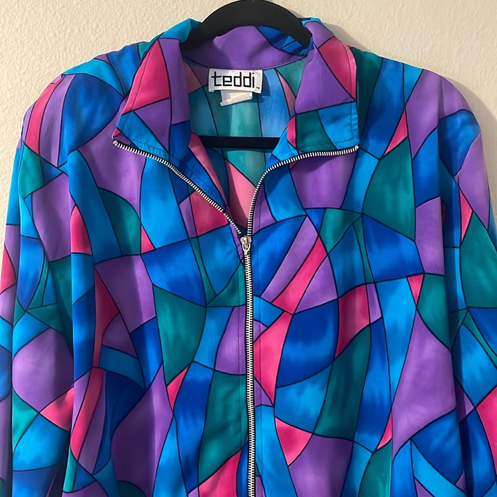 Vintage “TEDDI” stained glass track jacket 💜💙🩷💚